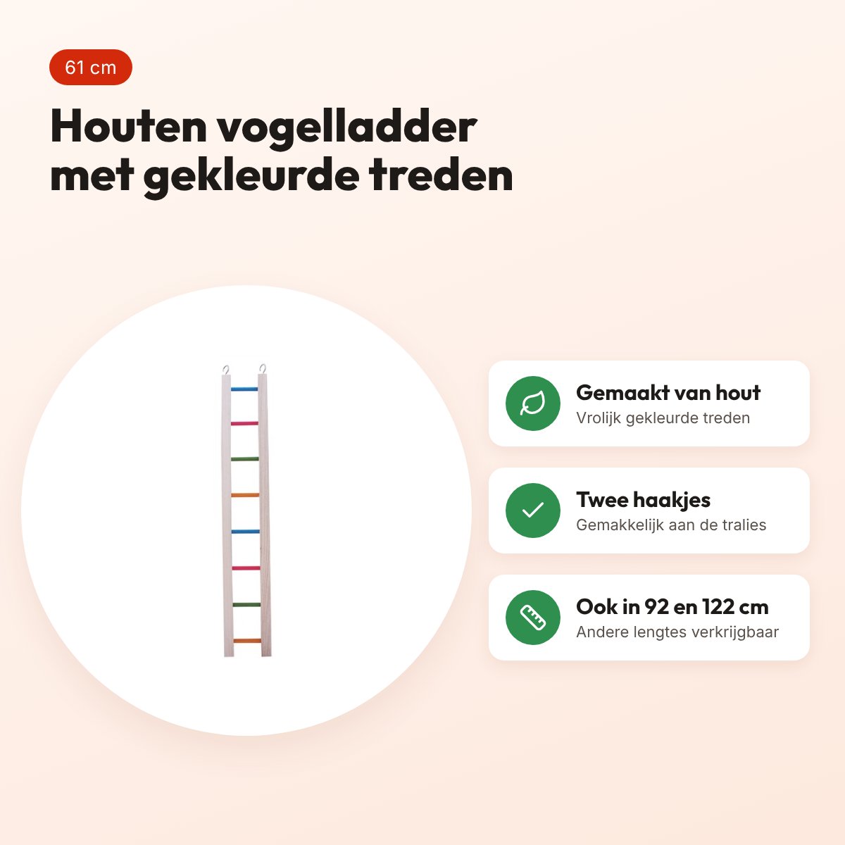 Happy Pet vogelladder hout gekleurd 61 cm – voordelen