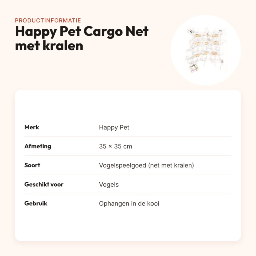Happy Pet vogelspeelgoed Cargo Net met kralen 35 x 35 cm – productinformatie
