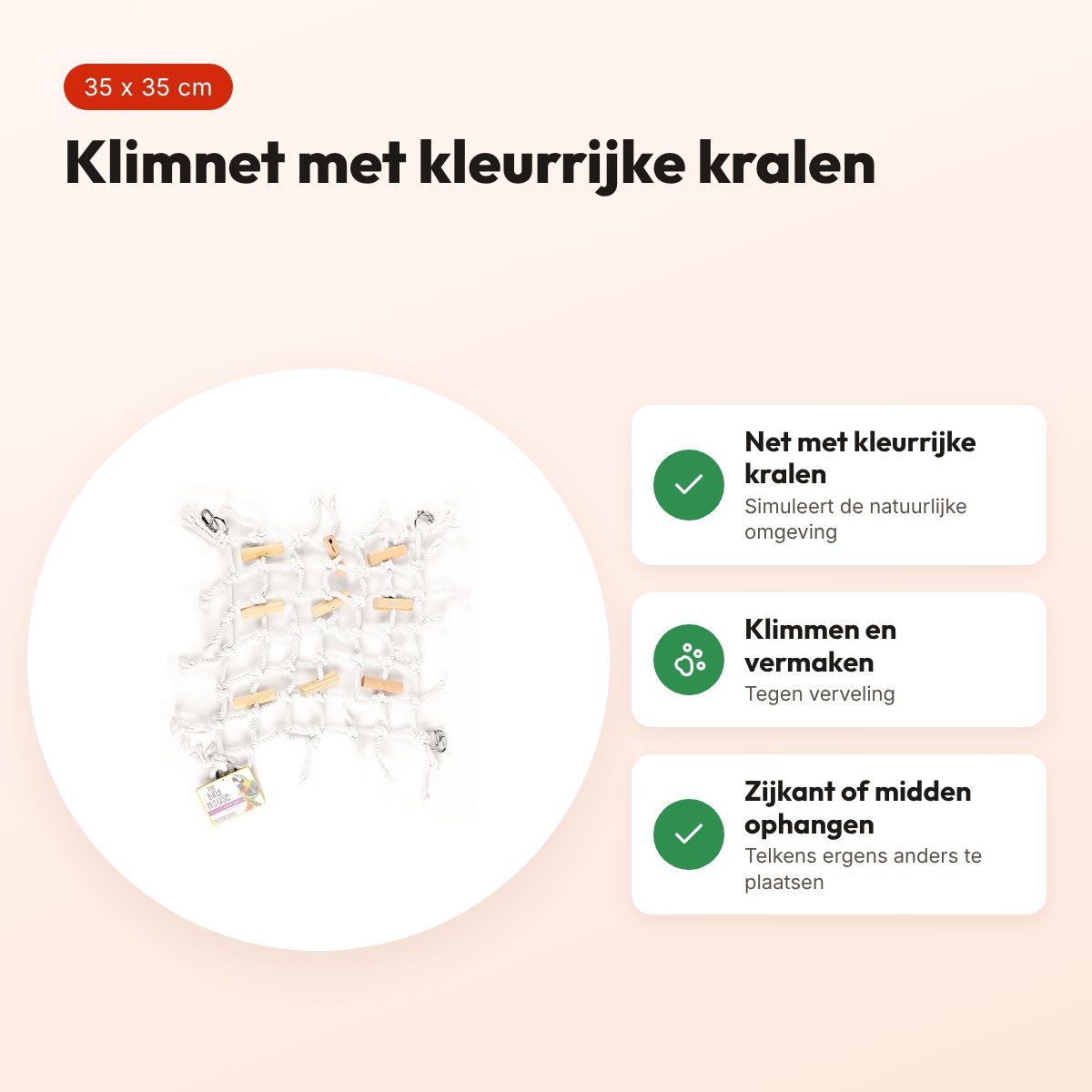 Happy Pet vogelspeelgoed Cargo Net met kralen 35 x 35 cm – voordelen
