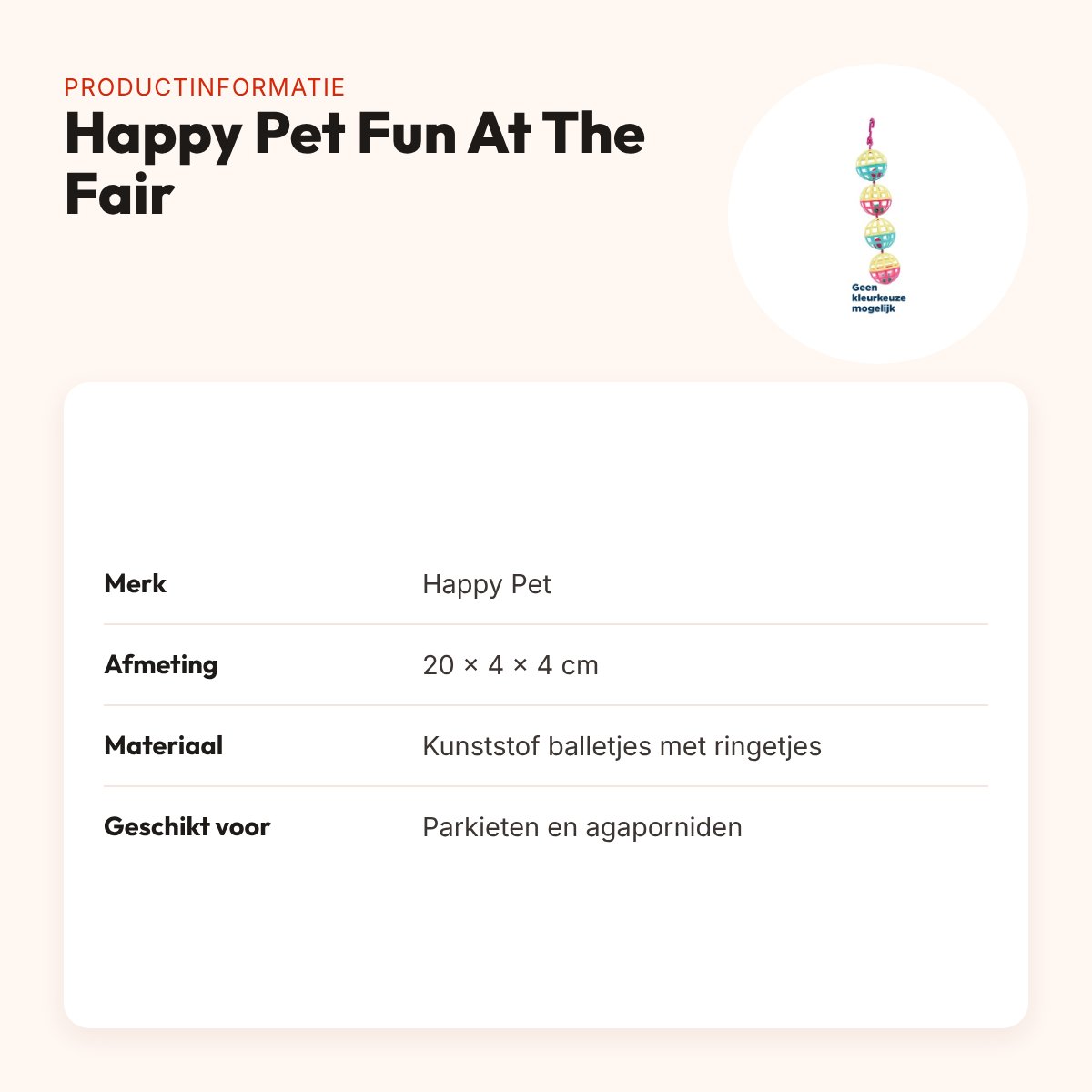 Happy Pet vogelspeelgoed Fun At The Fair Multi Ball Toy 20 x 4 x 4 cm – productinformatie