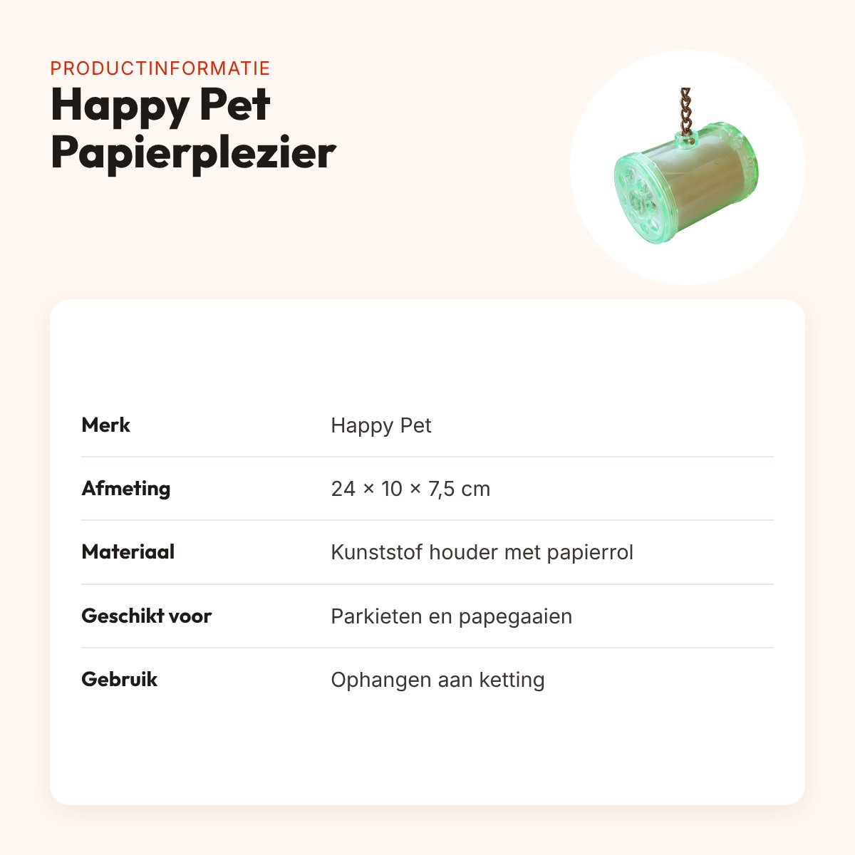 Happy Pet vogelspeelgoed Papierplezier 24 x 10 x 7,5 cm – papierrol – productinformatie