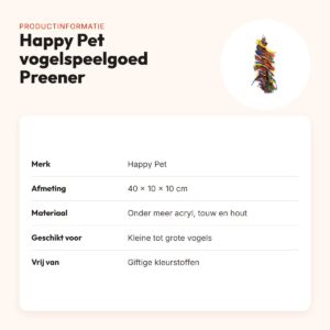 Happy Pet vogelspeelgoed Preener 40 x 10 x 10 cm – katoen, kleurrijk – productinformatie