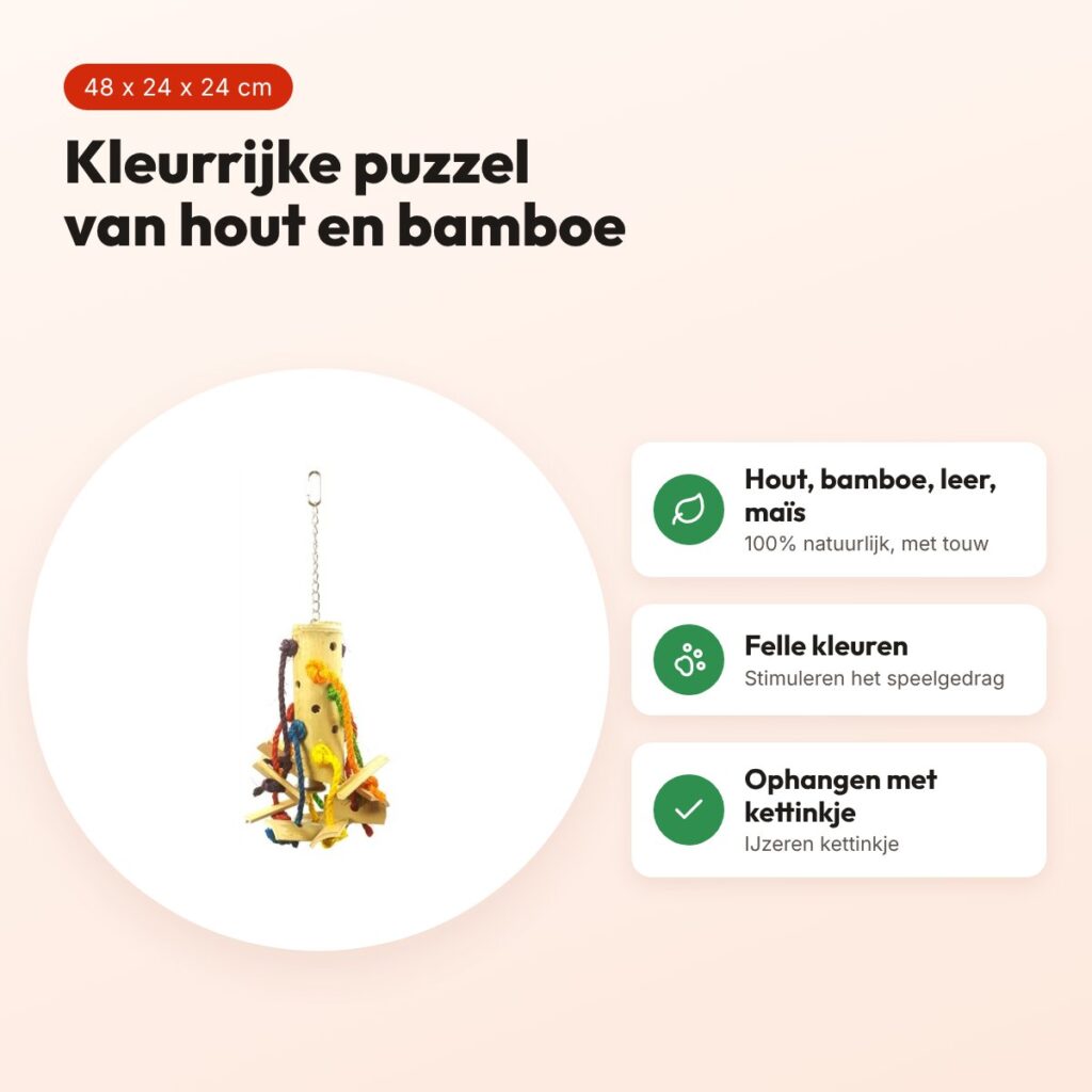 Happy Pet vogelspeelgoed Puzzel bamboe 48 x 24 x 24 cm – kleurrijk – voordelen