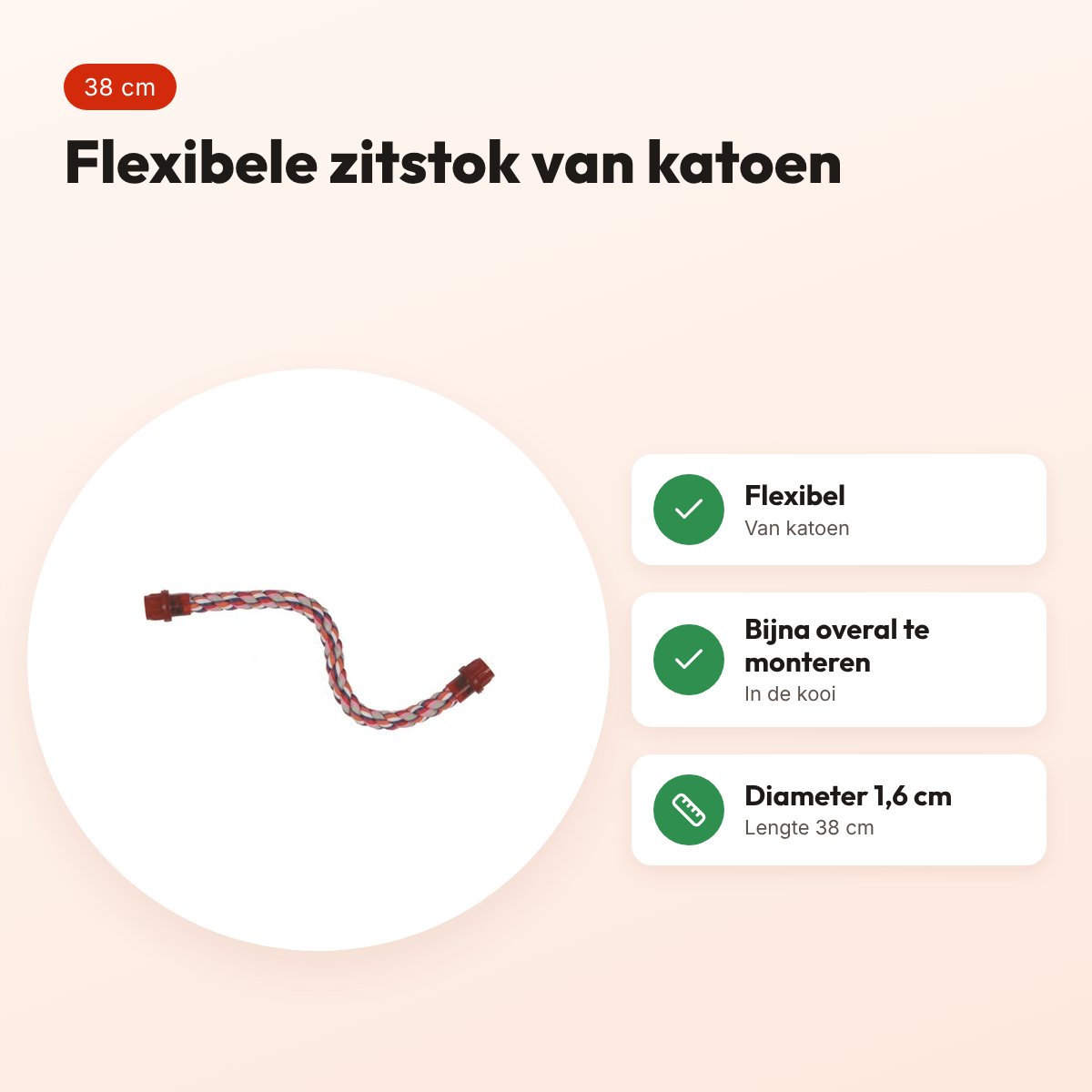 Happy Pet vogelzitstok flexibel katoen 38 cm – diameter 1,6 cm – voordelen