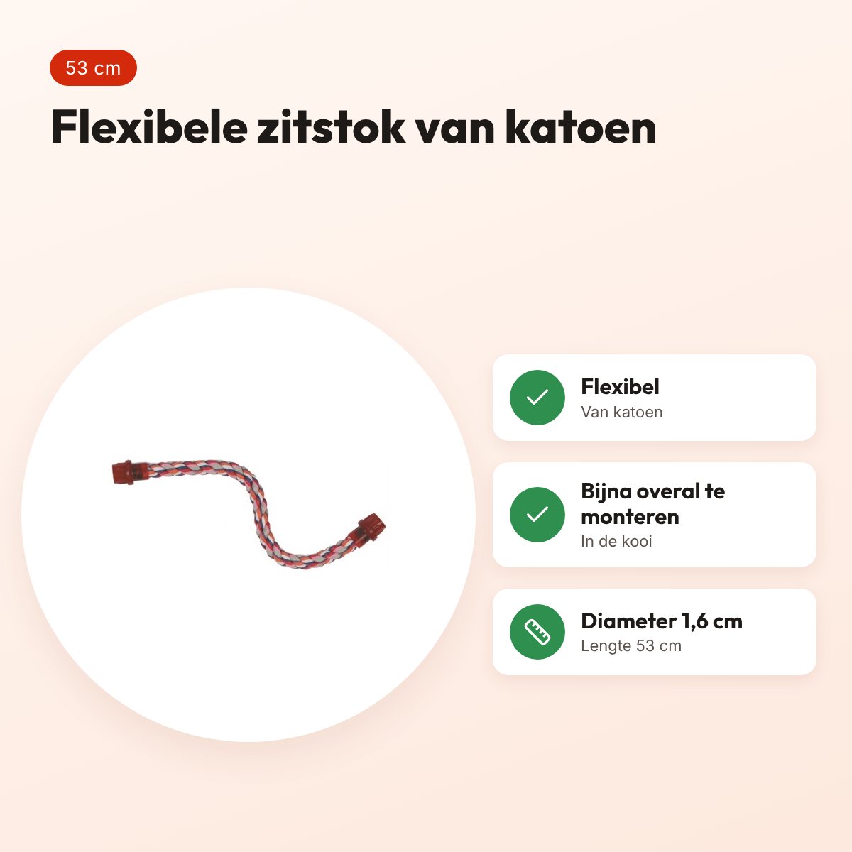 Happy Pet vogelzitstok flexibel katoen 53 cm – diameter 1,6 cm – voordelen