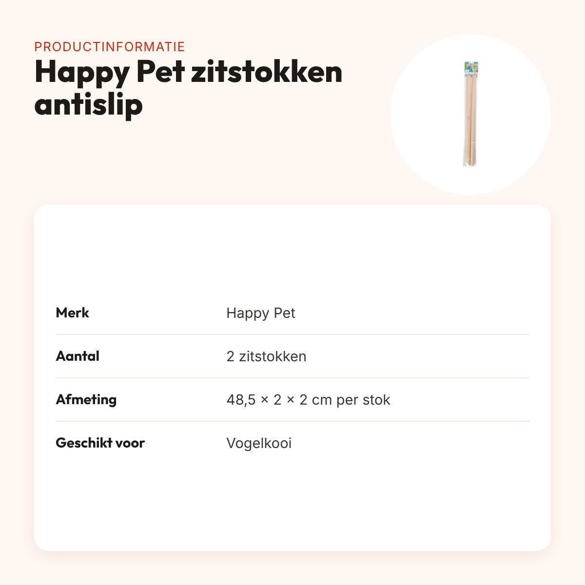 Happy Pet vogelzitstokken antislip 48,5 x 2 x 2 cm – set van 2 – productinformatie