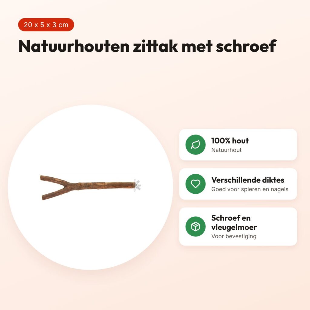Happy Pet vogelzittak Natural 20 x 5 x 3 cm – natuurhout met schroef – voordelen