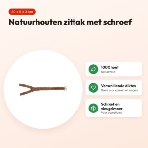 Happy Pet vogelzittak Natural 20 x 5 x 3 cm – natuurhout met schroef – voordelen