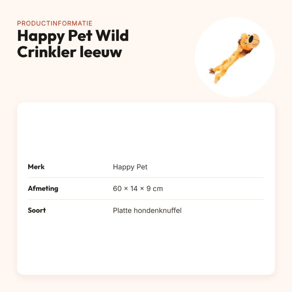 Happy Pet Wild Crinkler leeuw 60 x 14 x 9 cm – platte hondenknuffel – productinformatie