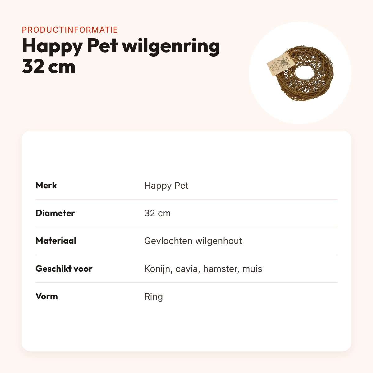 Happy Pet wilgenring 32 cm – knaagspeelgoed van wilgentakken – productinformatie