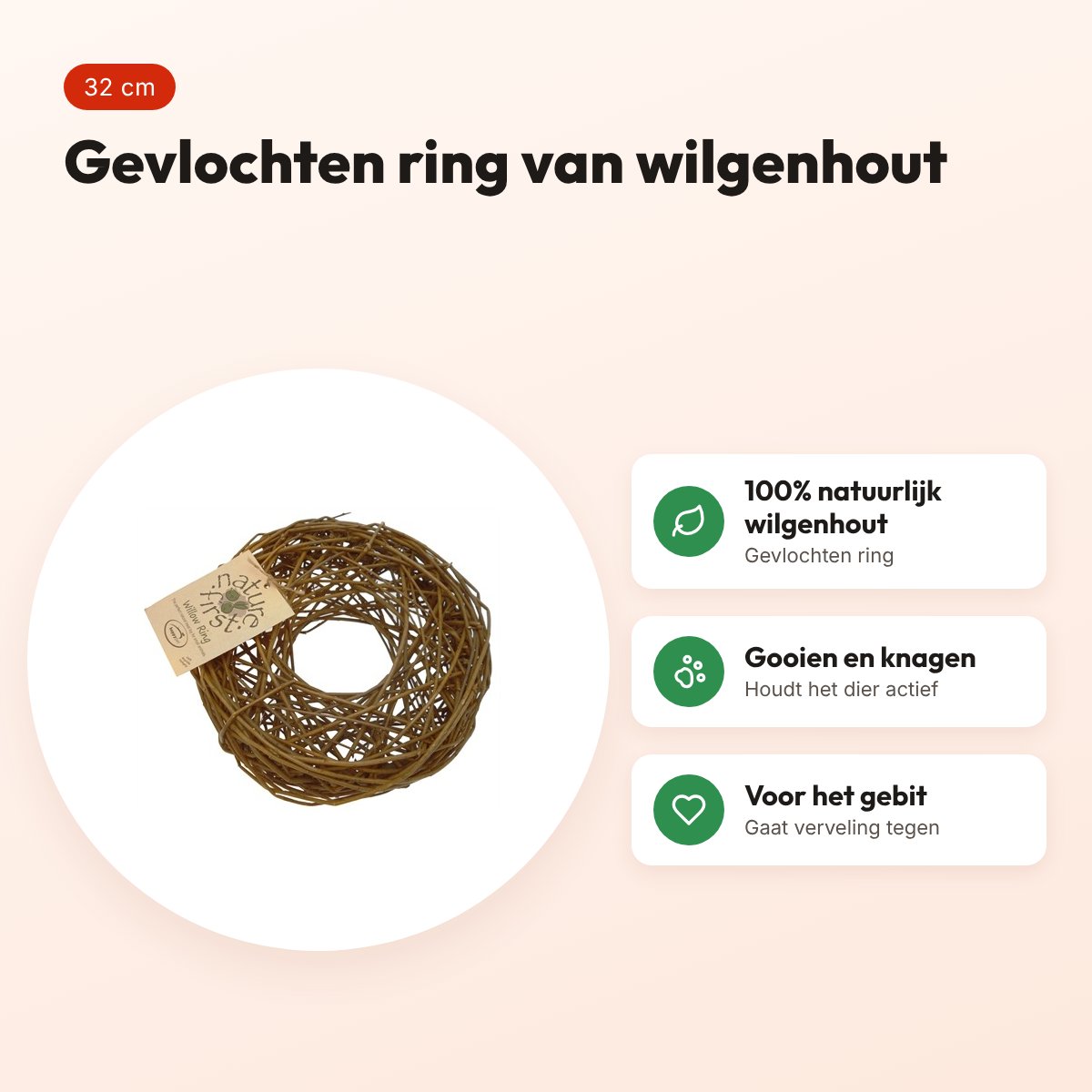 Happy Pet wilgenring 32 cm – knaagspeelgoed van wilgentakken – voordelen