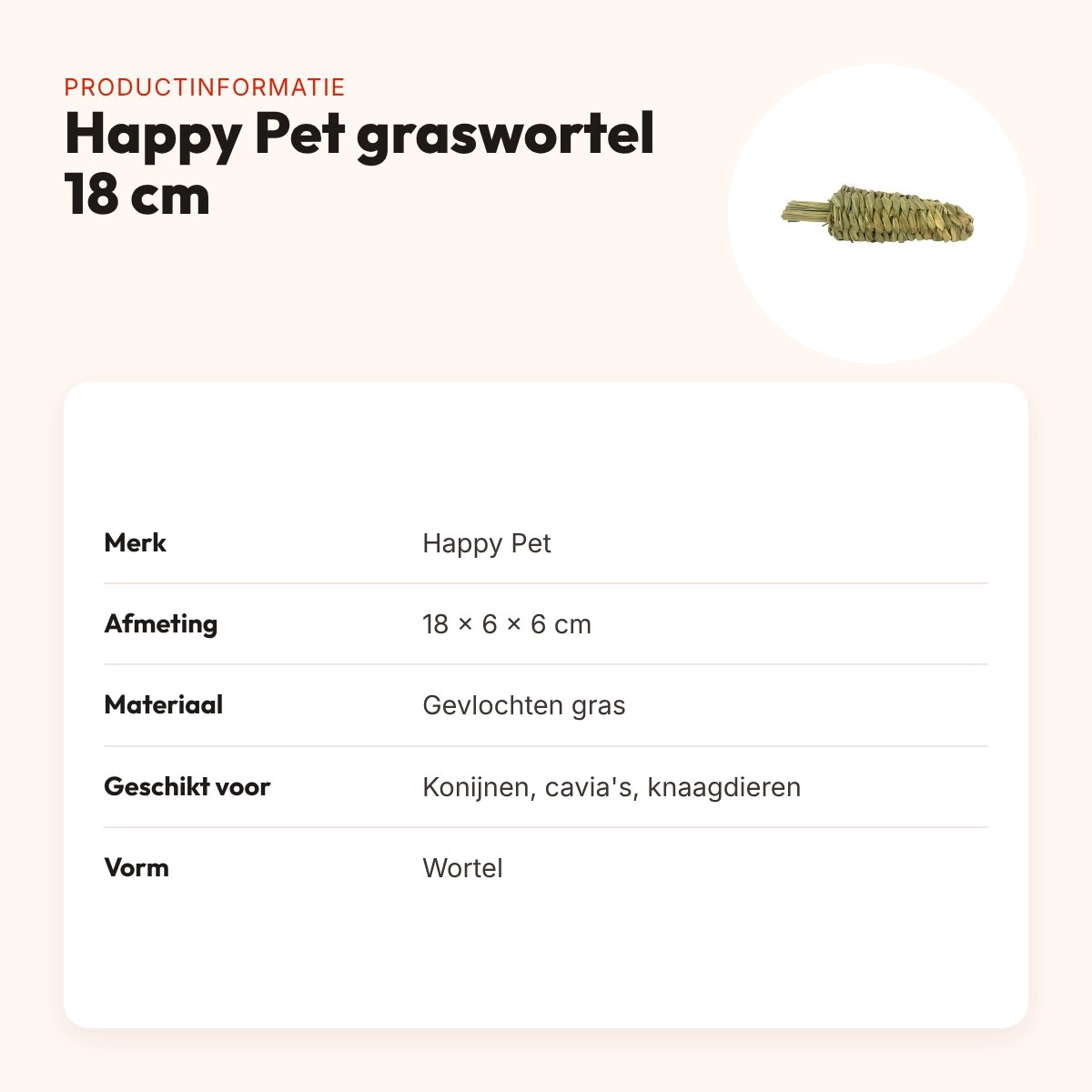 Happy Pet wortel van gevlochten gras 18 cm – knaagspeelgoed – productinformatie