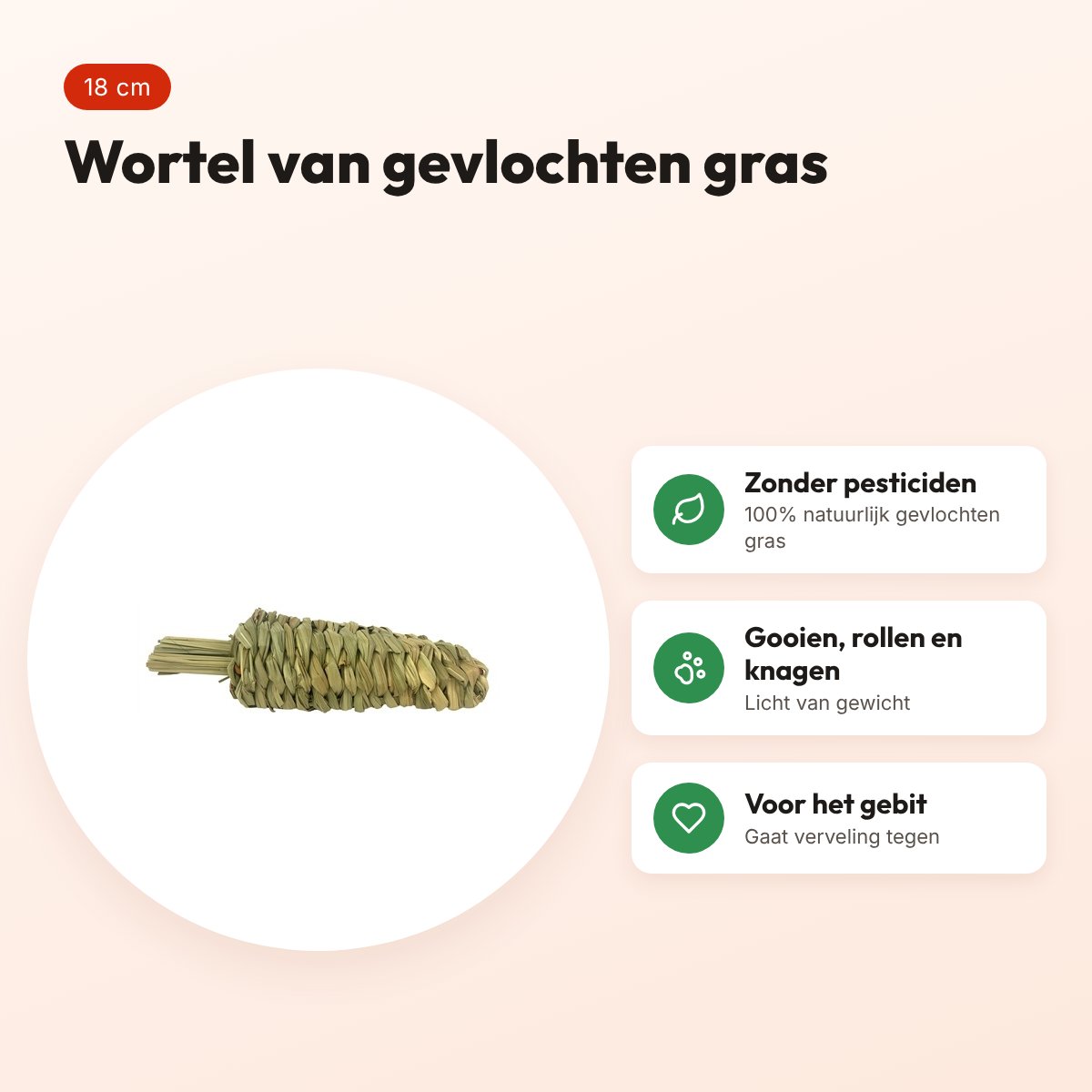 Happy Pet wortel van gevlochten gras 18 cm – knaagspeelgoed – voordelen
