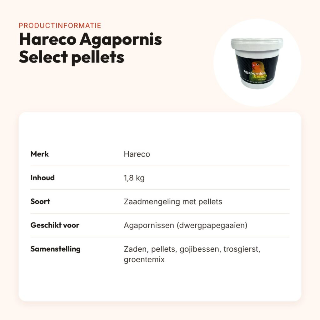 Hareco Agapornis Select vogelvoer met pellets 1,8 kg – productinformatie
