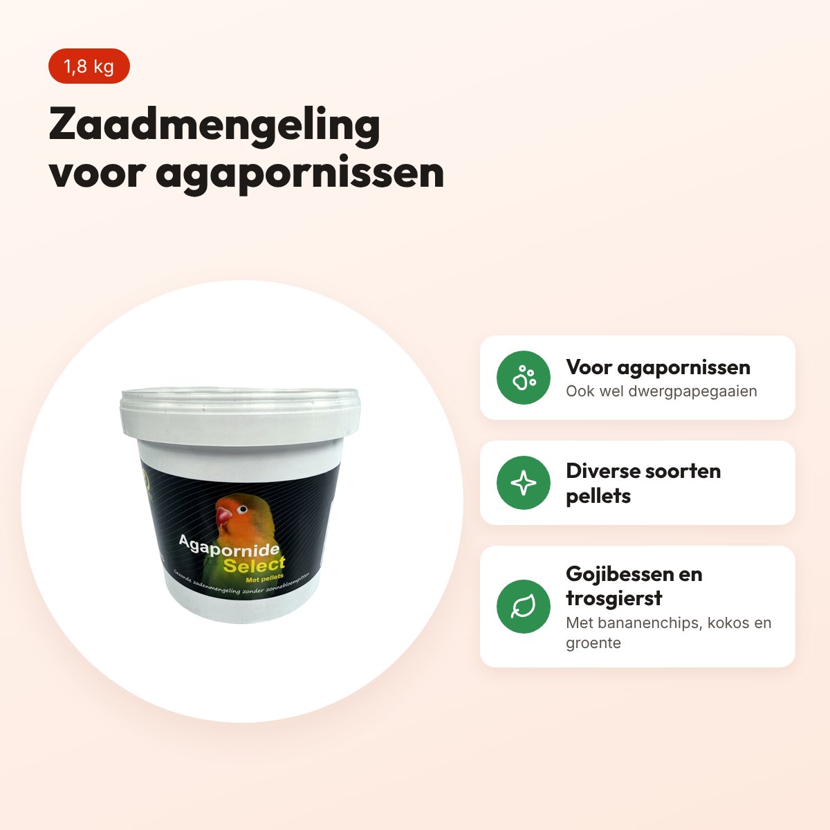 Hareco Agapornis Select vogelvoer met pellets 1,8 kg – voordelen