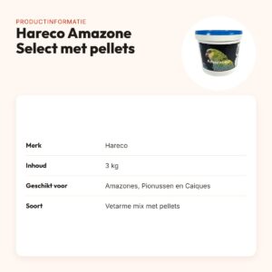 Hareco Amazone Select papegaaienvoer met pellets 3 kg – vetarm – productinformatie