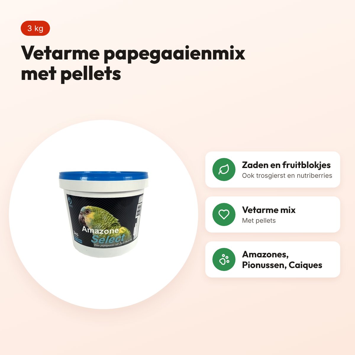Hareco Amazone Select papegaaienvoer met pellets 3 kg – vetarm – voordelen