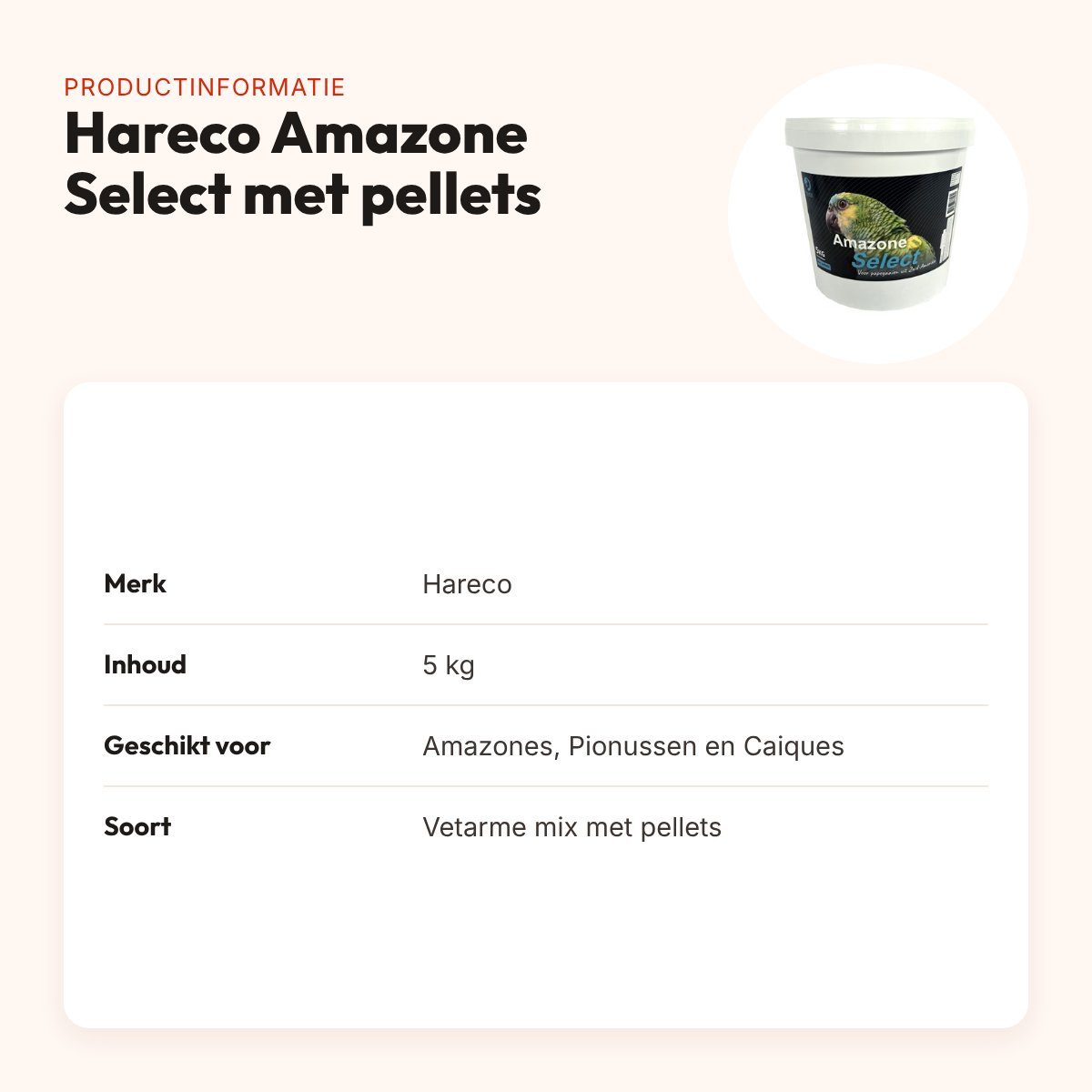 Hareco Amazone Select papegaaienvoer met pellets 5 kg – vetarm – productinformatie