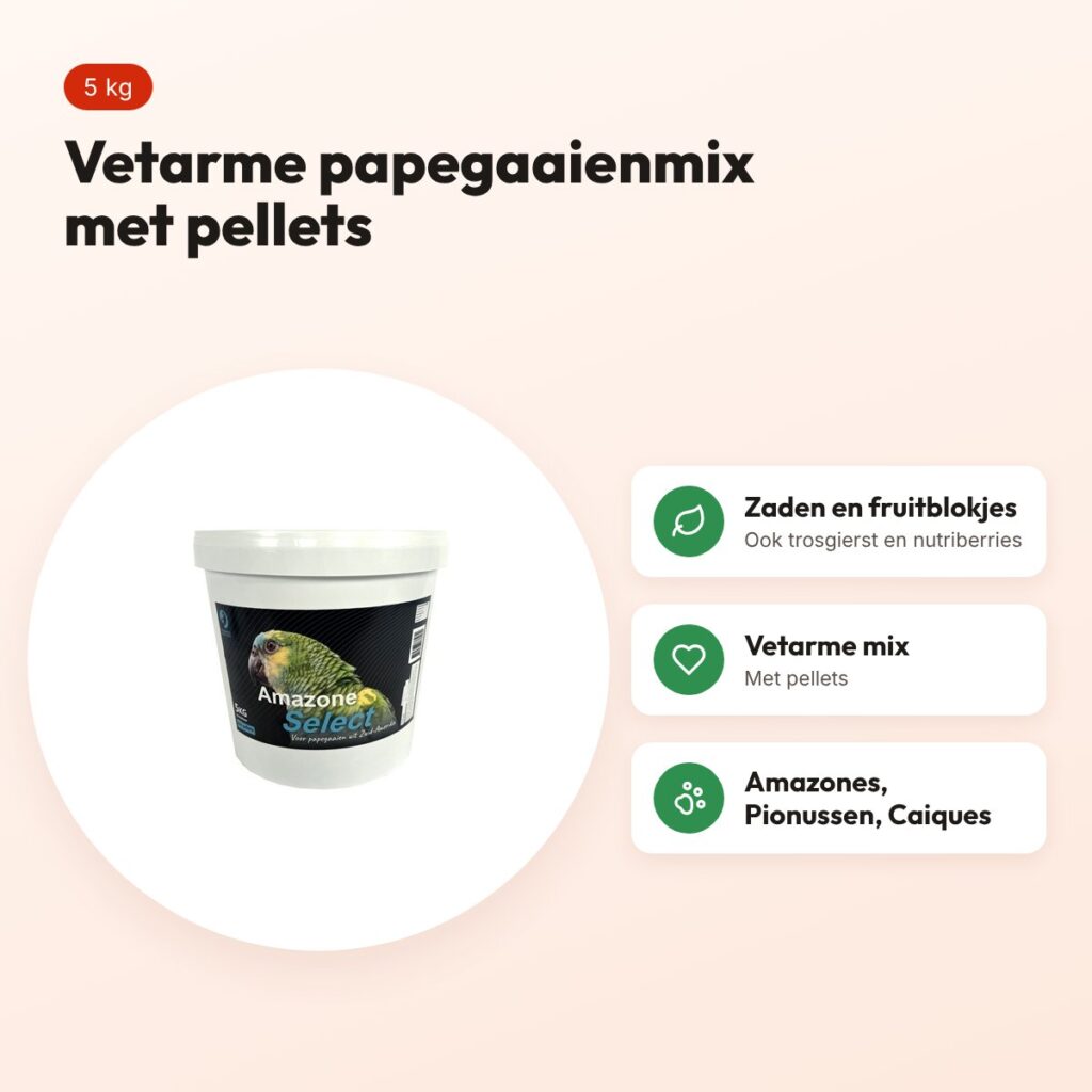 Hareco Amazone Select papegaaienvoer met pellets 5 kg – vetarm – voordelen
