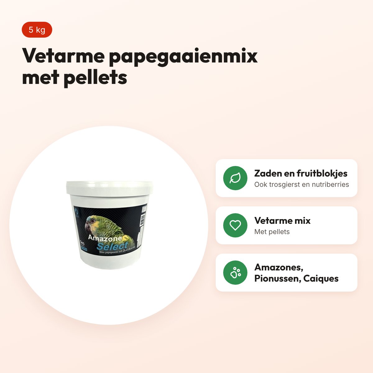 Hareco Amazone Select papegaaienvoer met pellets 5 kg – vetarm – voordelen