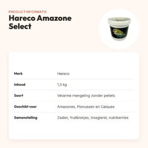 Hareco Amazone Select papegaaienvoer zonder pellets 1,5 kg – vetarm – productinformatie