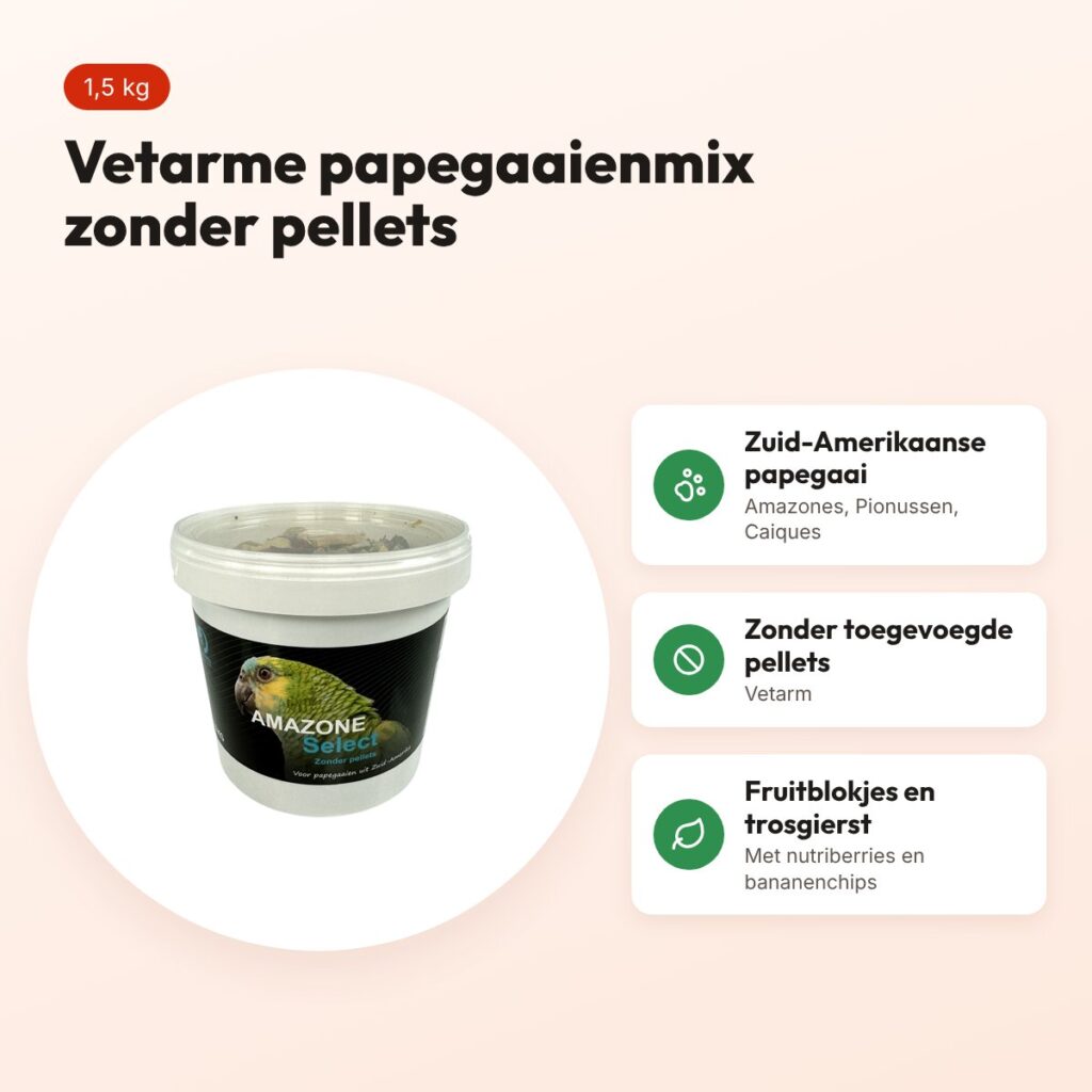 Hareco Amazone Select papegaaienvoer zonder pellets 1,5 kg – vetarm – voordelen