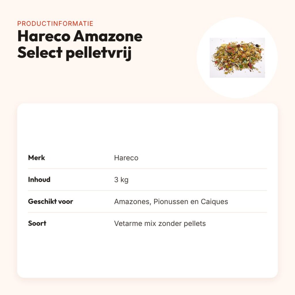 Hareco Amazone Select papegaaienvoer zonder pellets 3 kg – vetarm – productinformatie