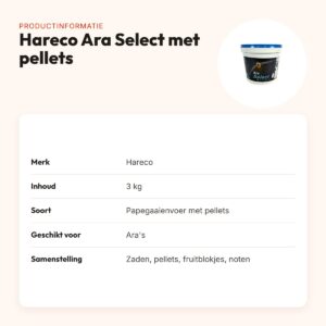 Hareco Ara Select papegaaienvoer met pellets 3 kg – met noten en fruit – productinformatie