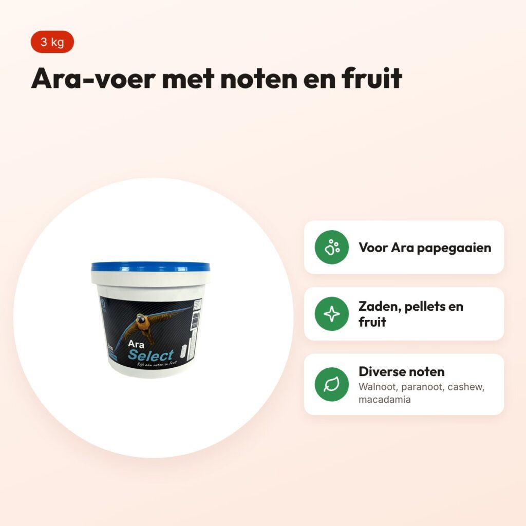 Hareco Ara Select papegaaienvoer met pellets 3 kg – met noten en fruit – voordelen