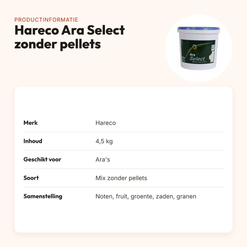Hareco Ara Select papegaaienvoer zonder pellets 4,5 kg – productinformatie