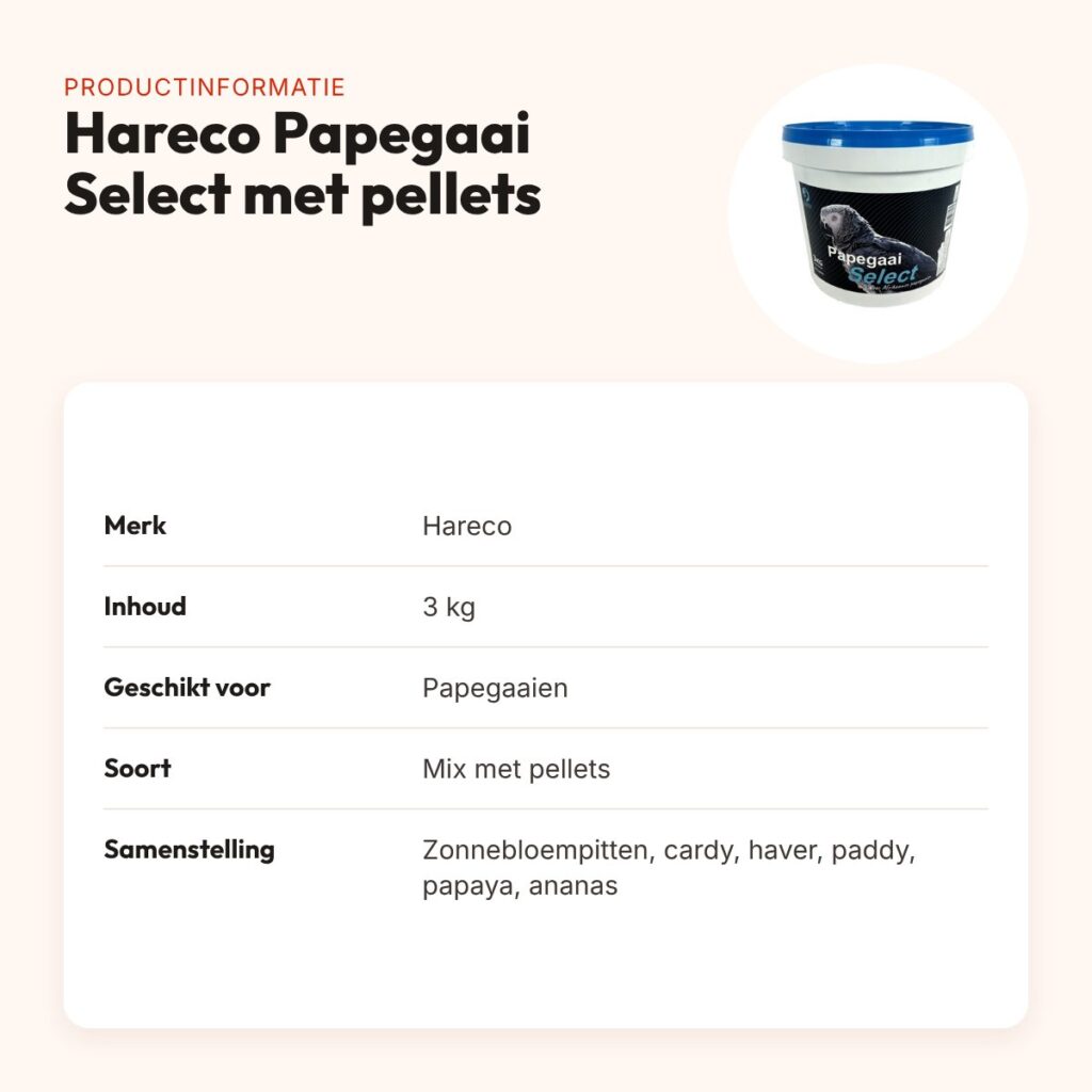 Hareco Papegaai Select papegaaienvoer met pellets 3 kg – fruitblokjes – productinformatie