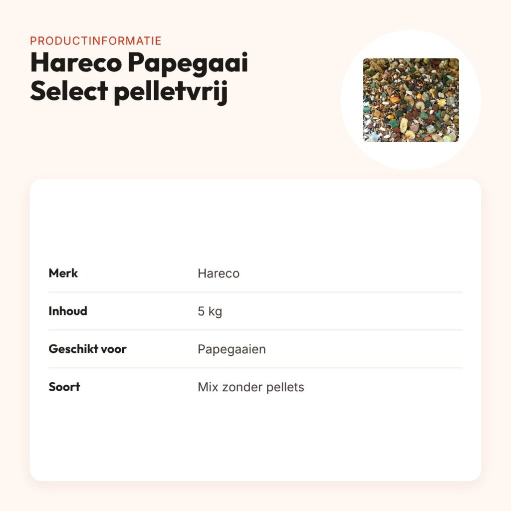 Hareco Papegaai Select papegaaienvoer zonder pellets 5 kg – productinformatie