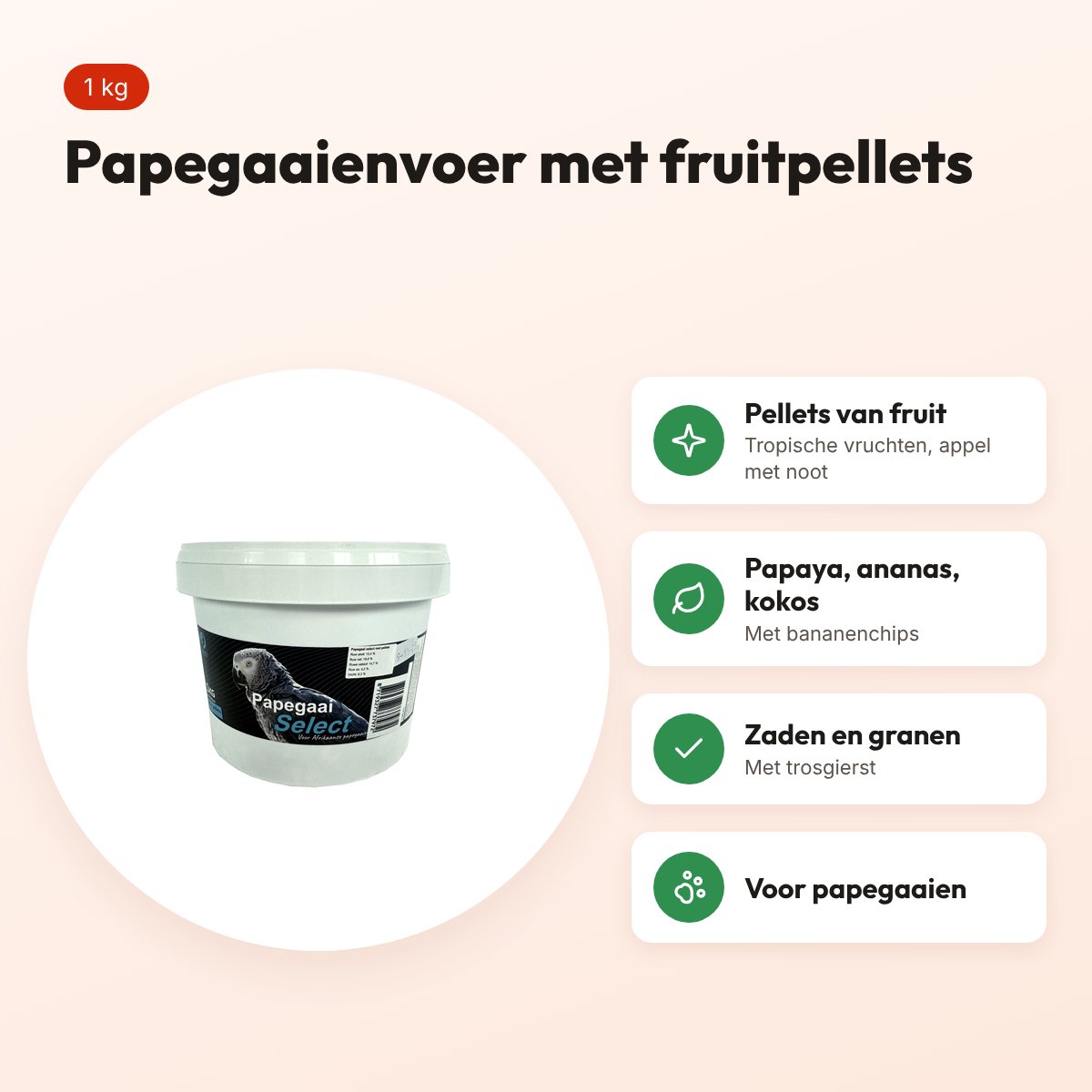 Hareco Papegaai Select vogelvoer met pellets 1 kg – voordelen