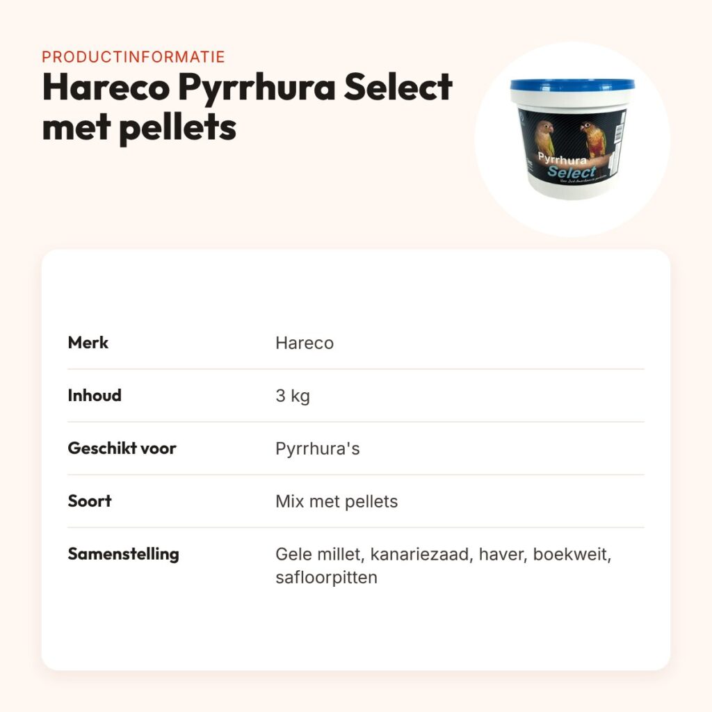 Hareco Pyrrhura Select vogelvoer met pellets 3 kg – productinformatie