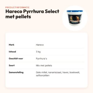 Hareco Pyrrhura Select vogelvoer met pellets 3 kg – productinformatie