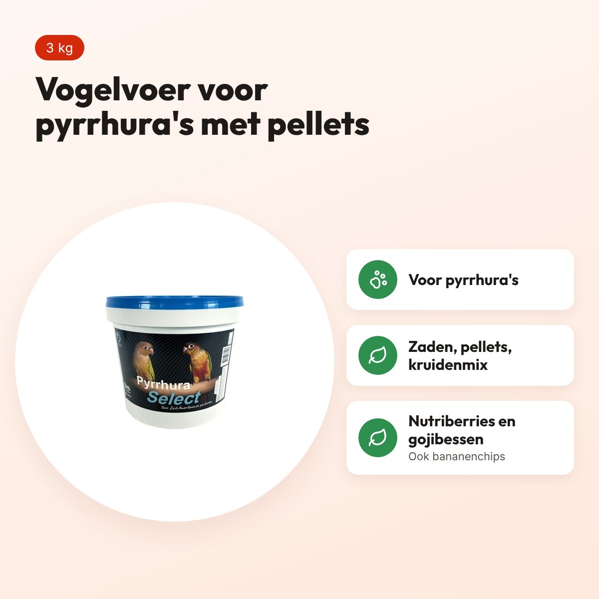 Hareco Pyrrhura Select vogelvoer met pellets 3 kg – voordelen
