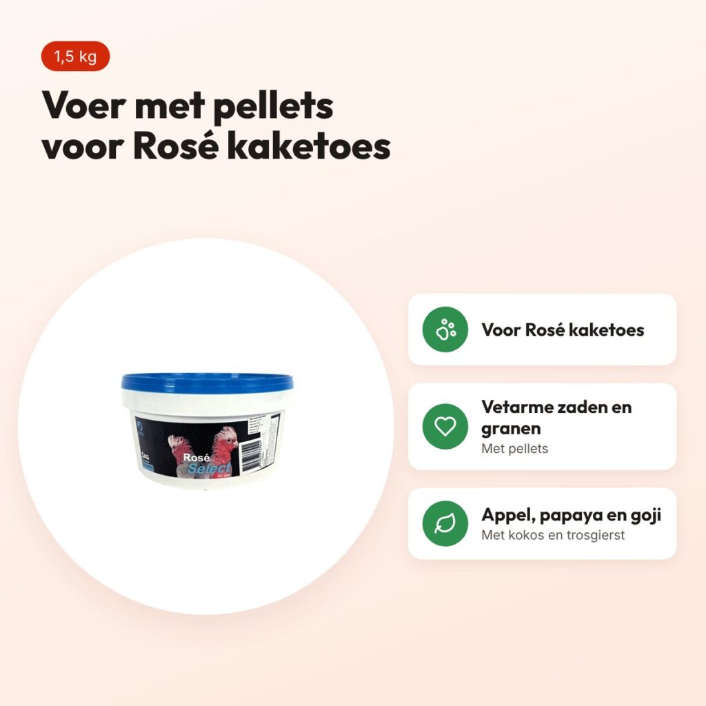 Hareco Rosé Select vogelvoer met pellets 1,5 kg – voor Rosé kaketoes – voordelen