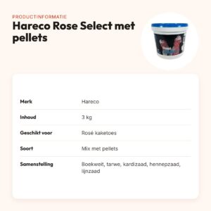 Hareco Rose Select vogelvoer met pellets 3 kg – voor Rosé kaketoes – productinformatie