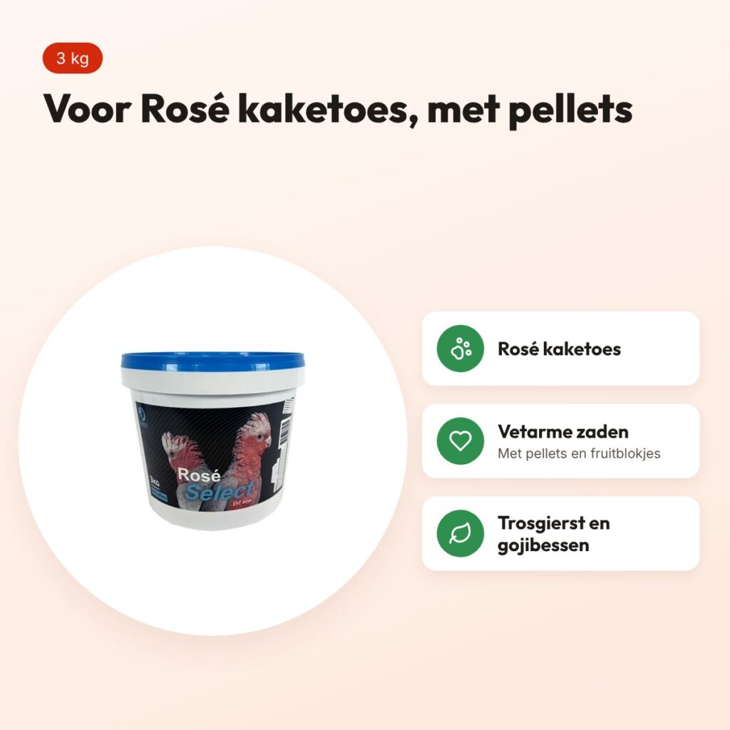 Hareco Rose Select vogelvoer met pellets 3 kg – voor Rosé kaketoes – voordelen