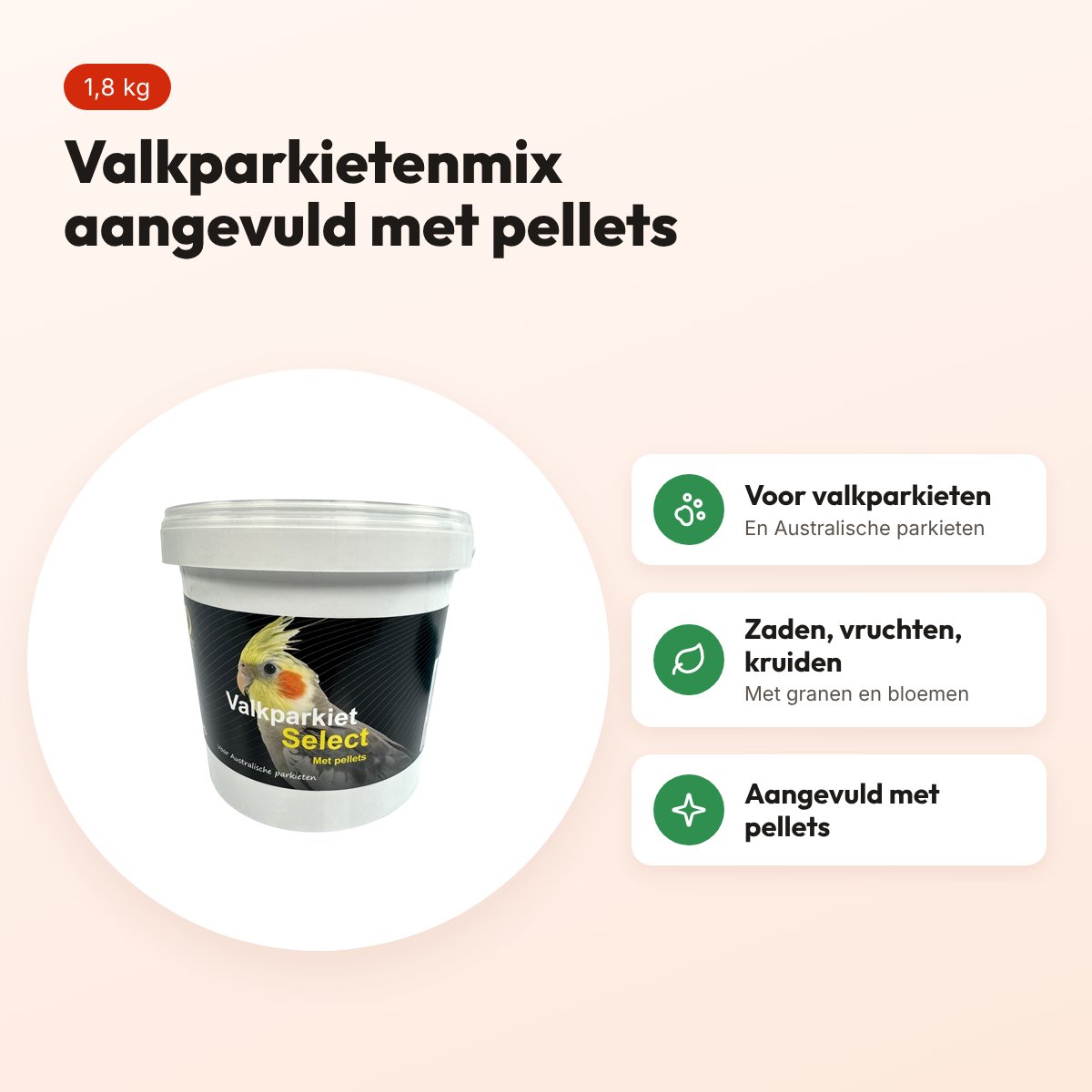 Hareco Valkparkiet vogelvoer met pellets 1,8 kg – voordelen
