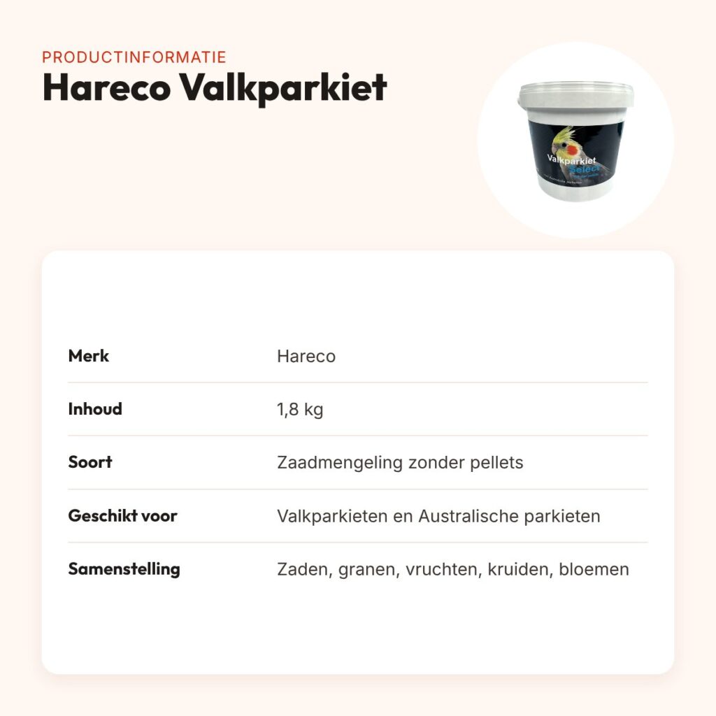 Hareco Valkparkiet vogelvoer zonder pellets 1,8 kg – productinformatie