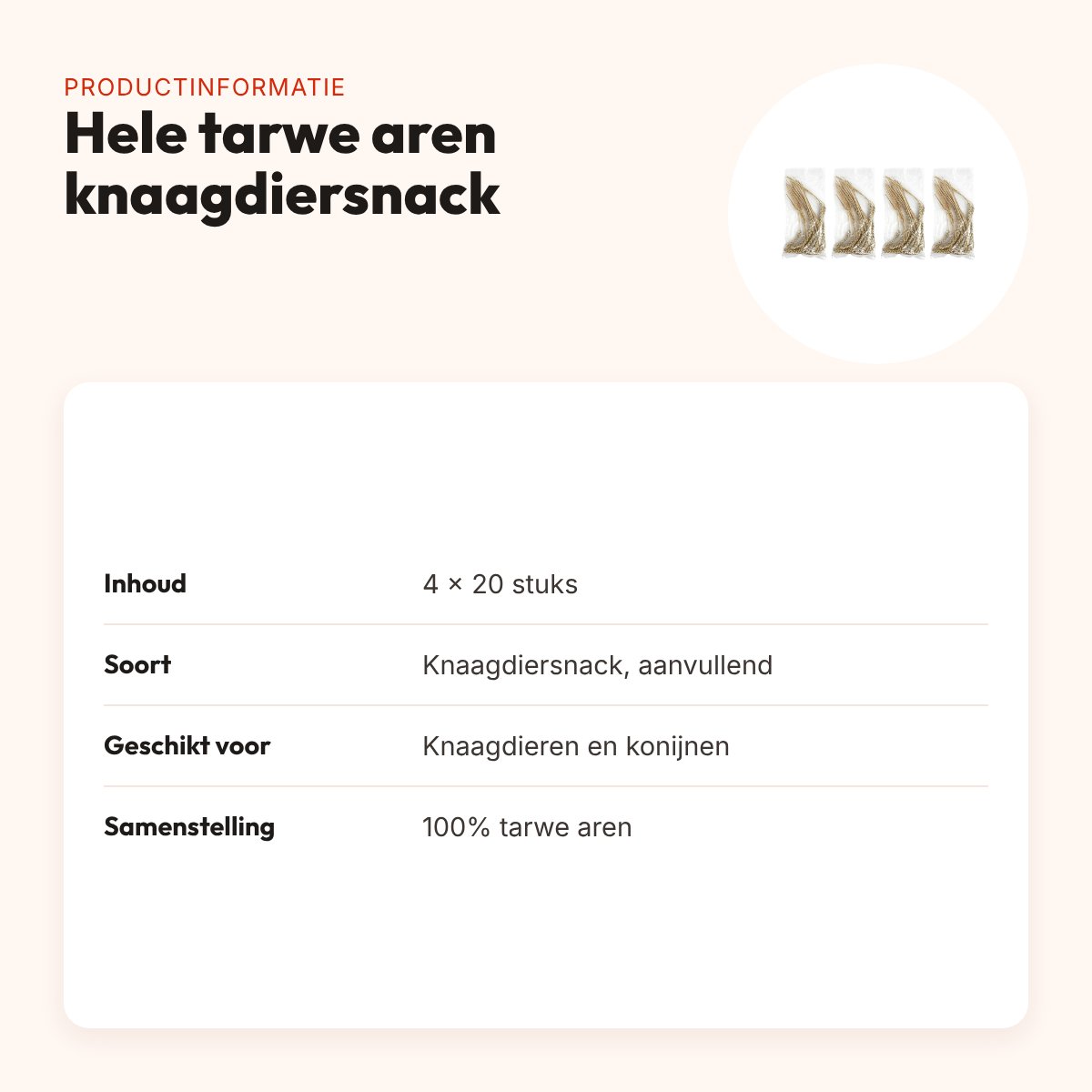Hele tarwe aren knaagdiersnack – multipack 4 x 20 stuks – productinformatie