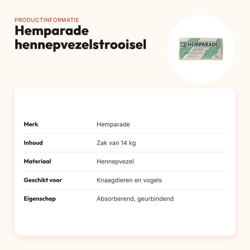 Hemparade hennepvezelstrooisel 14 kg – voor knaagdieren en vogels – productinformatie