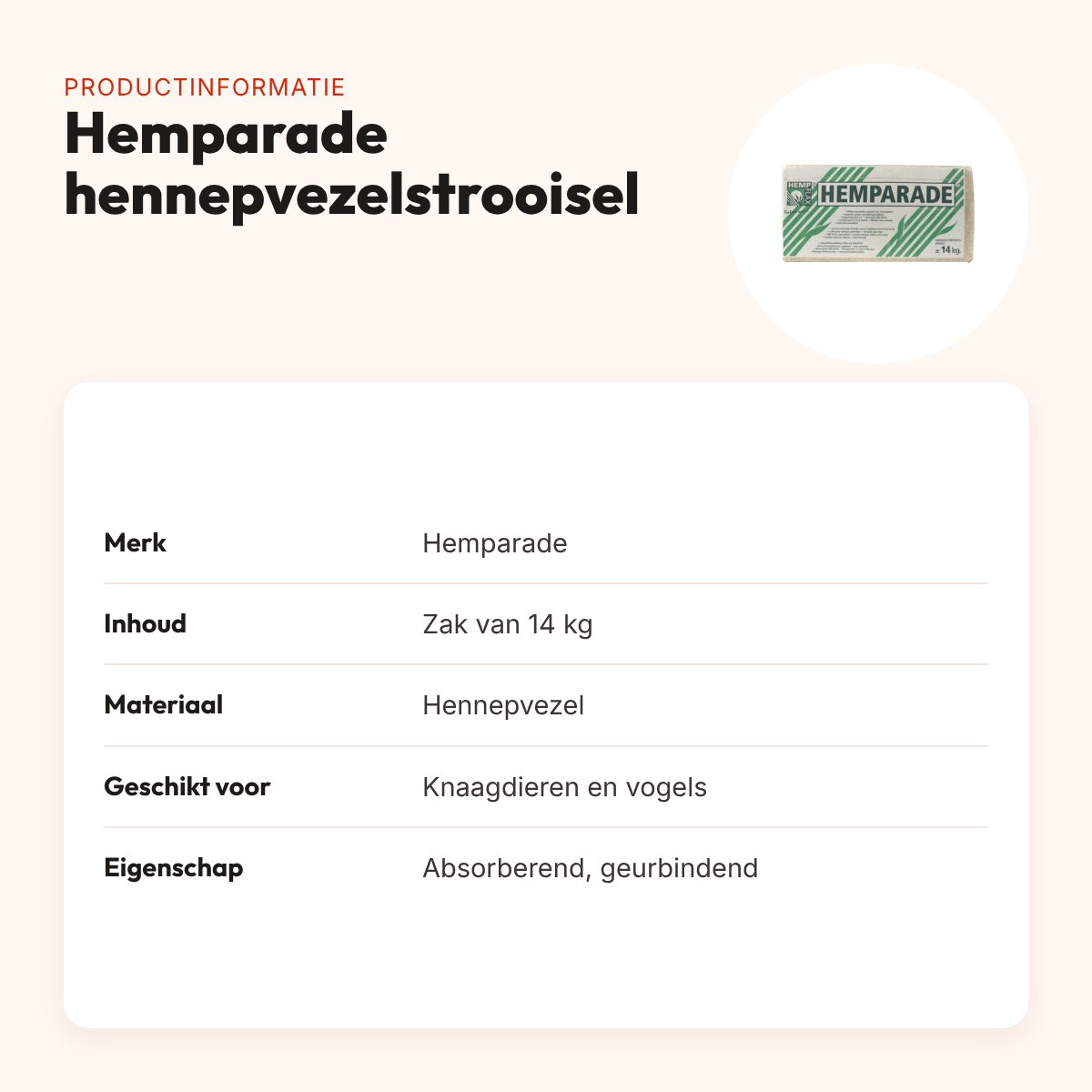 Hemparade hennepvezelstrooisel 14 kg – voor knaagdieren en vogels – productinformatie
