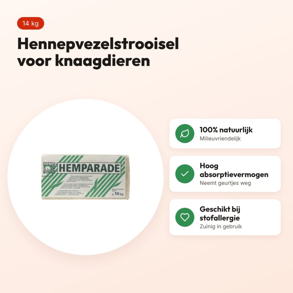 Hemparade hennepvezelstrooisel 14 kg – voor knaagdieren en vogels – voordelen
