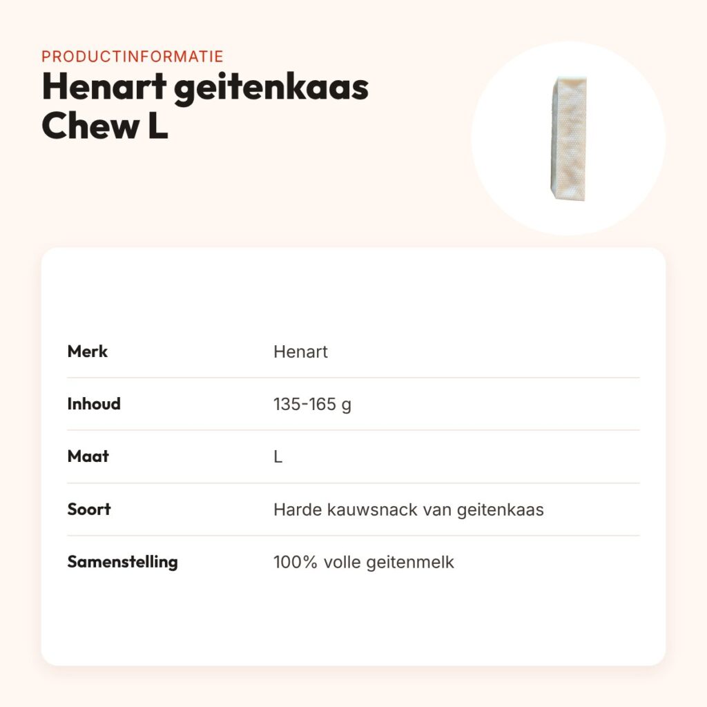 Henart geitenkaas Chew L 135-165 g – harde kauwsnack voor honden – productinformatie