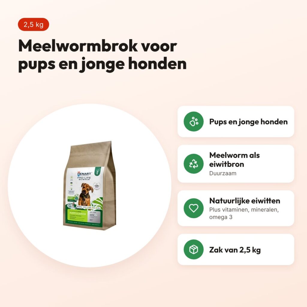 Henart hondenvoer Mealworm Insect Puppy/Junior 2,5 kg – meelworm – voordelen