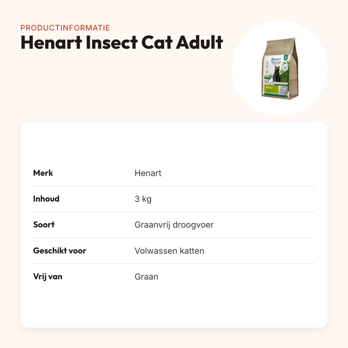 Henart Insect kattenvoer Cat Adult 3 kg – graanvrij, met eierschaalmembraan – productinformatie