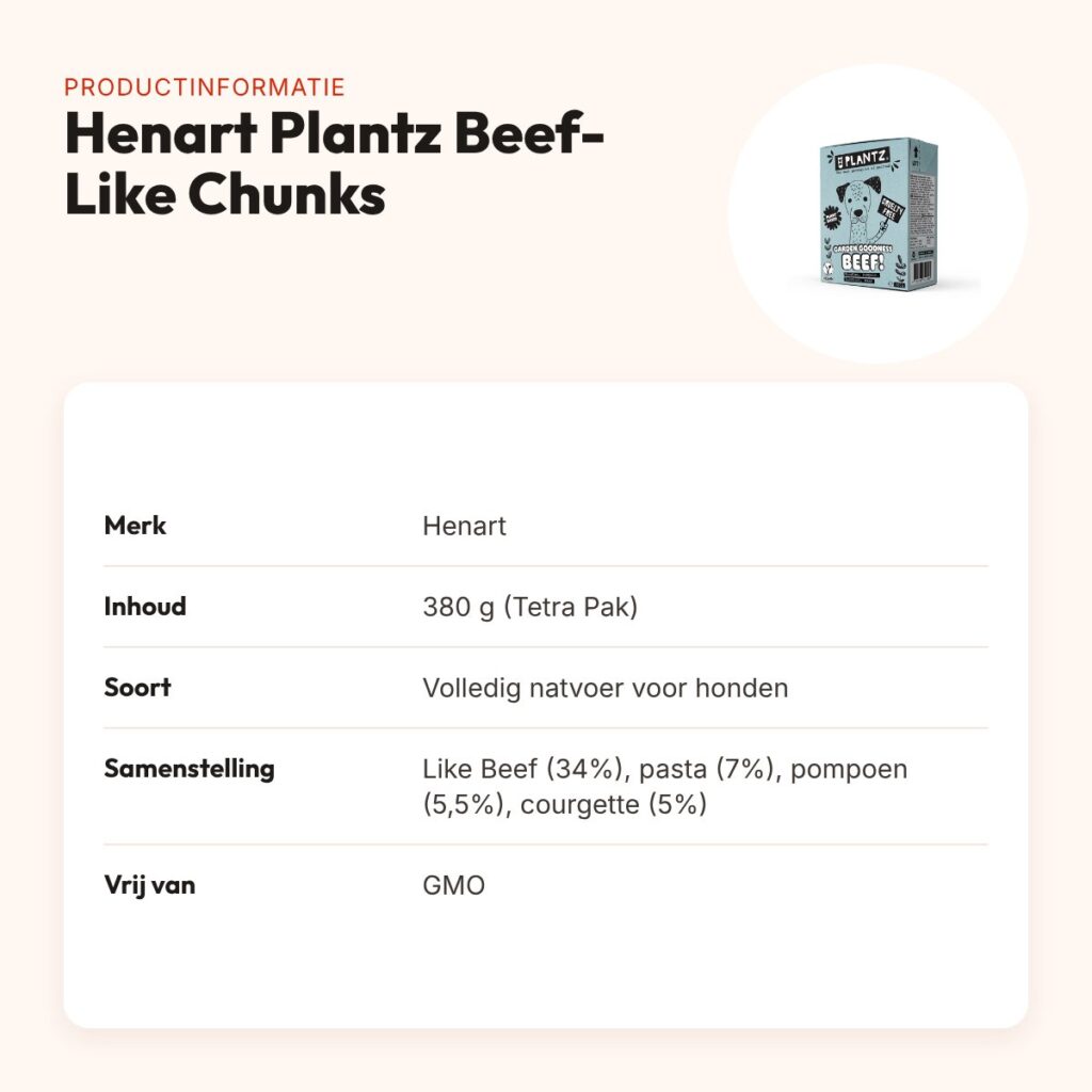 Henart Plantz hondenvoer Garden Goodness Beef-Like Chunks 380 g – productinformatie