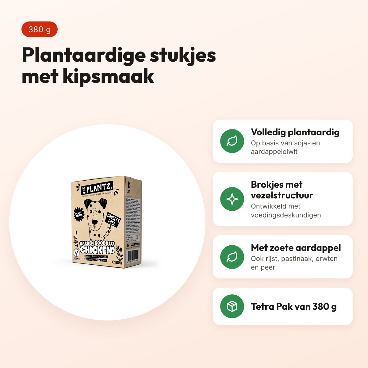 Henart Plantz hondenvoer Garden Goodness Chicken-Like Chunks 380 g – voordelen